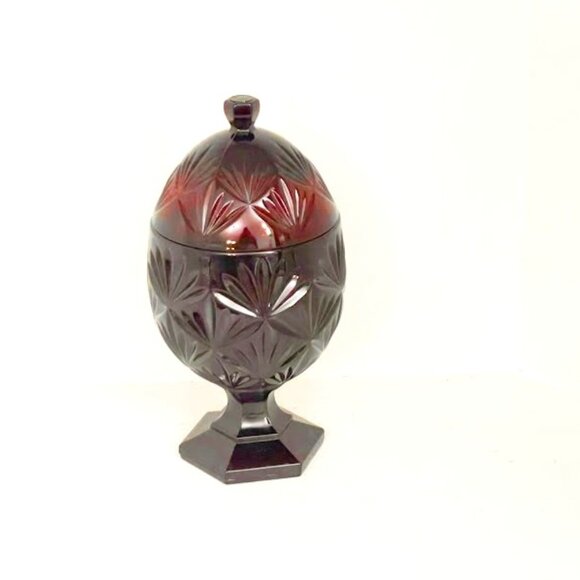 French Red Pedestal Egg-shaped Candy Dish, Ruby Red Candy Dish, Luminarc France - Picture 3 of 12